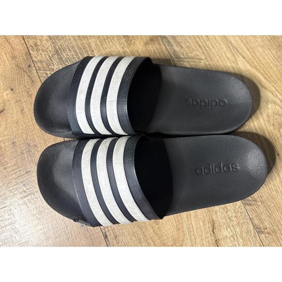 Adidas Black and White Slide Sandals - Men's US 10 - Picture 2 of 4